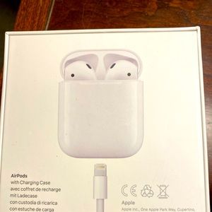 Apple AirPods with a sage green silicone case.